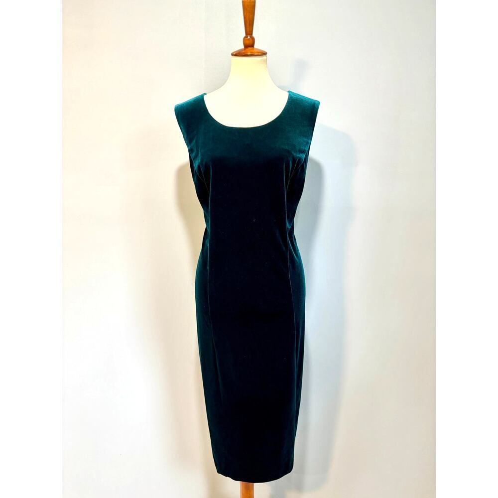 Vintage Emerald Green Velvet Dress Evening Gown Prom Formal R&M Richards, Size M